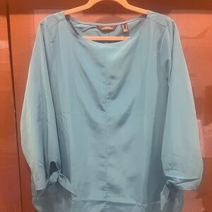 Lands' End turquoise Blue Blouse with Tie Sleeves never worn